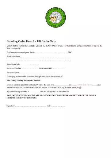 Bank Standing Order Mandate Form