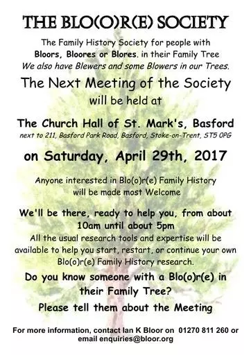 Bloore Society April 29th 2017