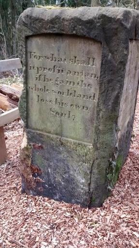 Rose Hill woods, memorial stone for Edward Watkin's father Absalom. Absalom was a social and political reformer, he and his son Edward are buried in graves in St Wilfrid's graveyard.