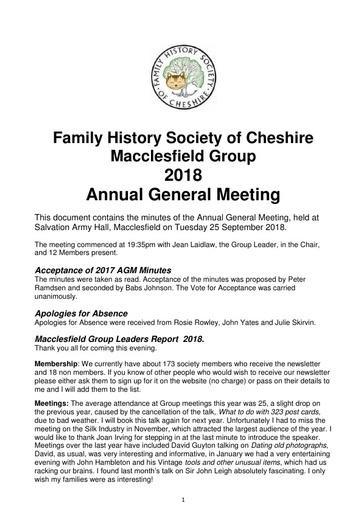 Macclesfield Group 2018 AGM Minutes