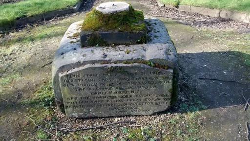 Base of Stretford Cross now opposite west door of St Matthew's Church