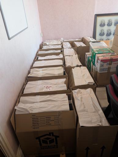 2d: Crewe Collection Room at Muni Buildings - newspapers all packed up, all 18 boxes!