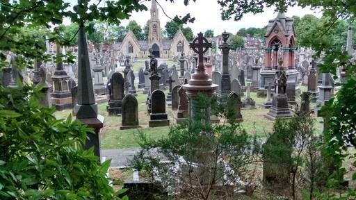 Brooklands Cemetery Old Part viewed from Marsland Rd. This public cemetery was opened in 1862 on land purchased by Sale Township. Previously, people from Sale and Ashton had been buried in church cemeteries at St Martin's and at St Mary's, Bowdon.