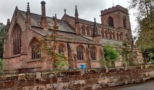 Old centre of Northenden - St Wilfrid's Church. The church has six stained-glass windows which were commissioned by Sir Edward Watkin.