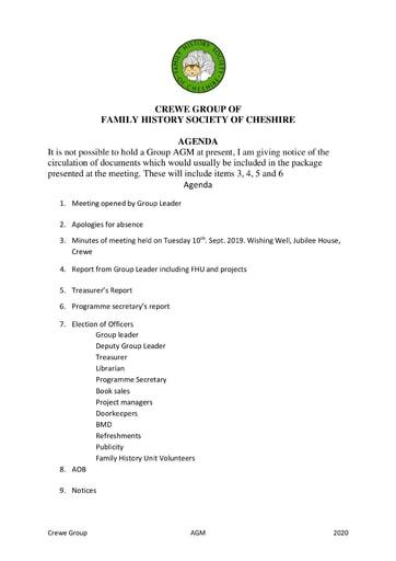 Crewe Group FHSC AGM Agenda and Reports 2020