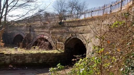 Bridgewater Canal Aquaduct carrying canal (1766) over Hawthorn Road