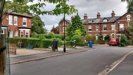 Houses built near to Brooklands Station 1866 by John Brogden & Sons. Brogden Terrace is a terrace of houses originally at the end of a short path leading from Marsland Road. (Brogden Grove was built later by another builder.)